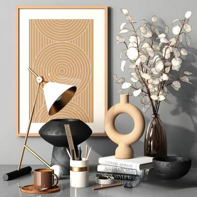 现代花瓶书籍笔筒摆件